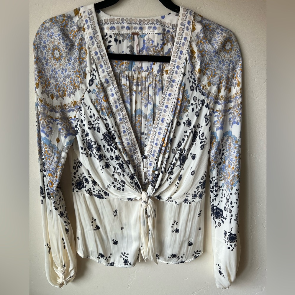 Free People Run Free Satin Blouse Size S